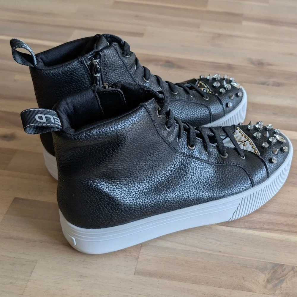 Karl Lagerfeld Paris Womens Embellished High Top Sneakers Leather Platform Sz 7.